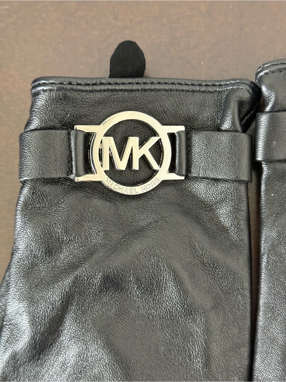 Michael Kors Black Leather Gloves with MK Emblem - Picture 3 of 5